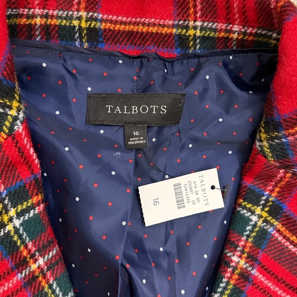 NWT Talbots red green tartan holiday plaid wool blend blazer jacket 16 - Picture 4 of 6